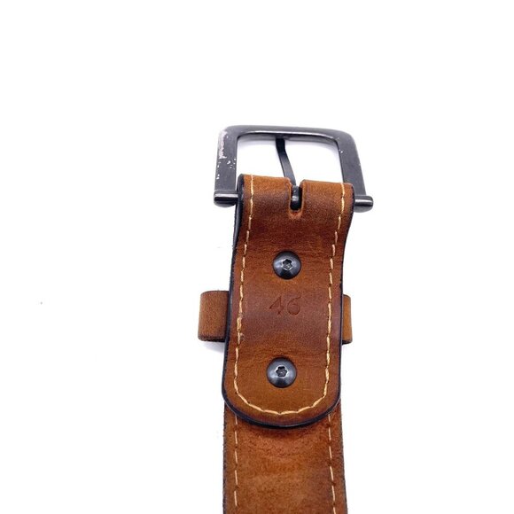 Genuine Leather Casual Belt Men's Size 46 Brown Contrast Stitch Work Retro Offic - Picture 4 of 4
